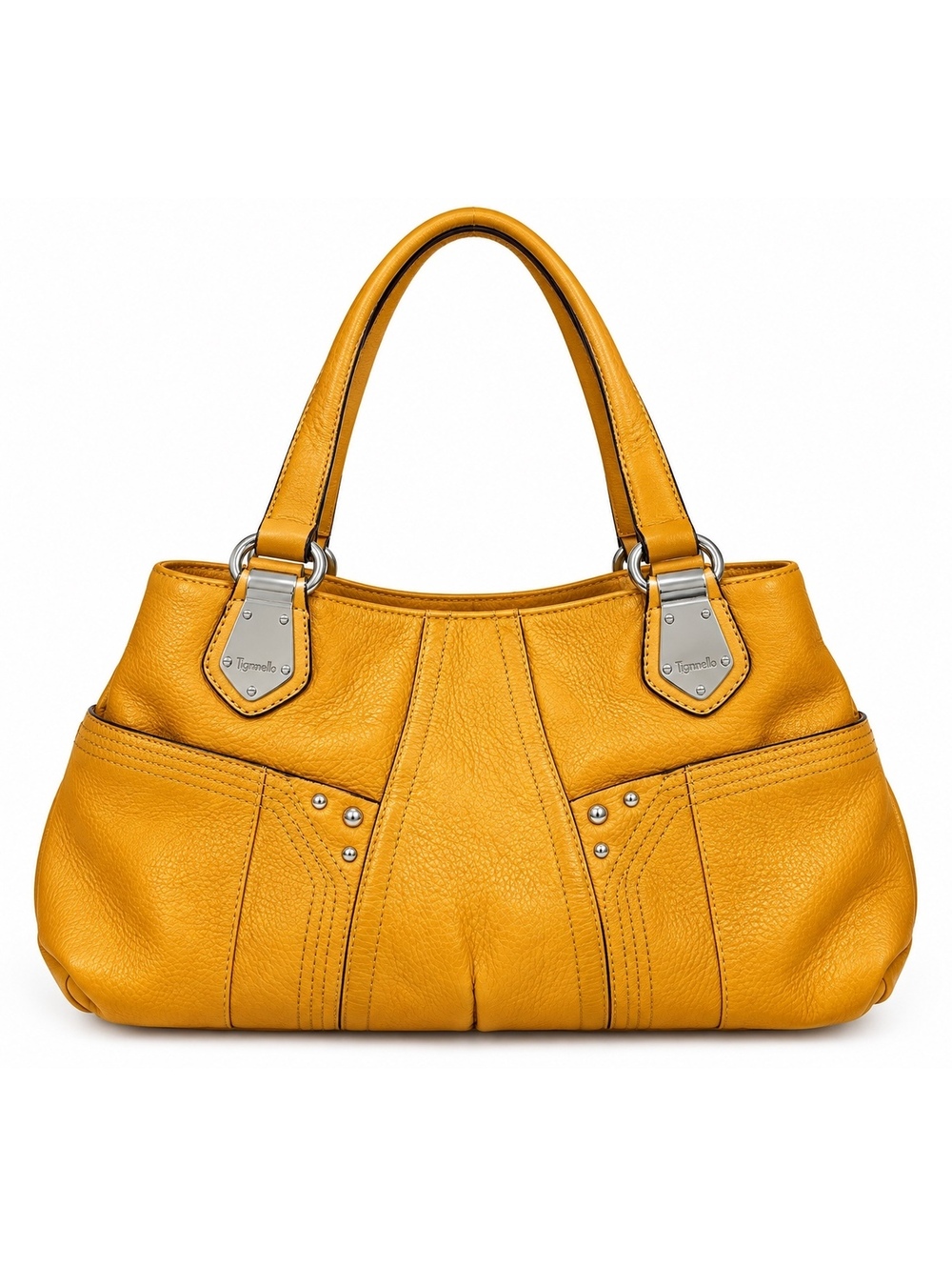 Tignanello Mustard Yellow Pebbled Leather Shoulder Bag Satchel Purse